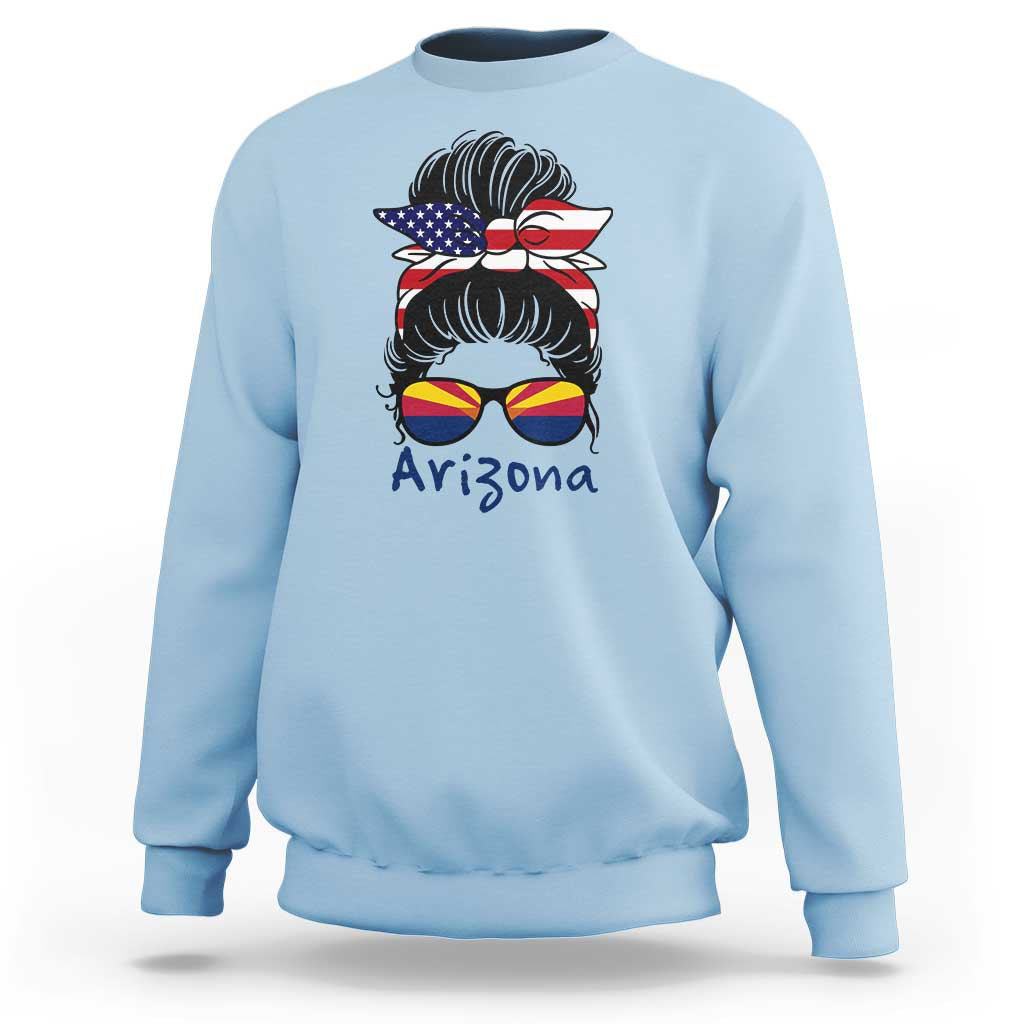 Patriotic Arizona Messy Bun Girl Graphic Sweatshirt American Flag Sunglasses Southwest State Pride Souvenir