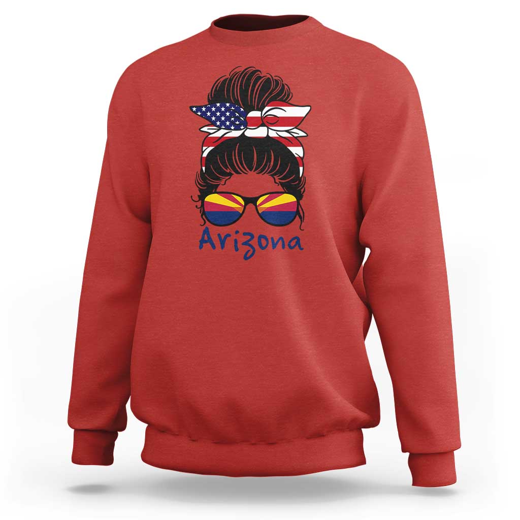 Patriotic Arizona Messy Bun Girl Graphic Sweatshirt American Flag Sunglasses Southwest State Pride Souvenir