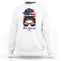 Patriotic Arizona Messy Bun Girl Graphic Sweatshirt American Flag Sunglasses Southwest State Pride Souvenir