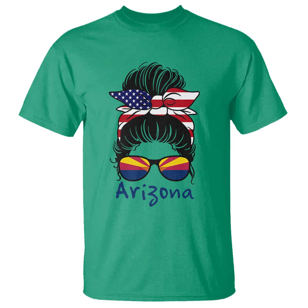 Patriotic Arizona Messy Bun Girl Graphic T Shirt American Flag Sunglasses Southwest State Pride Souvenir