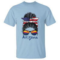 Patriotic Arizona Messy Bun Girl Graphic T Shirt American Flag Sunglasses Southwest State Pride Souvenir