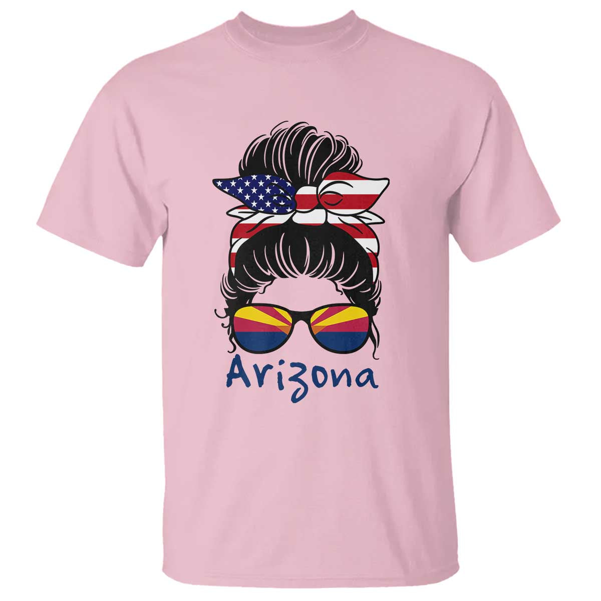 Patriotic Arizona Messy Bun Girl Graphic T Shirt American Flag Sunglasses Southwest State Pride Souvenir