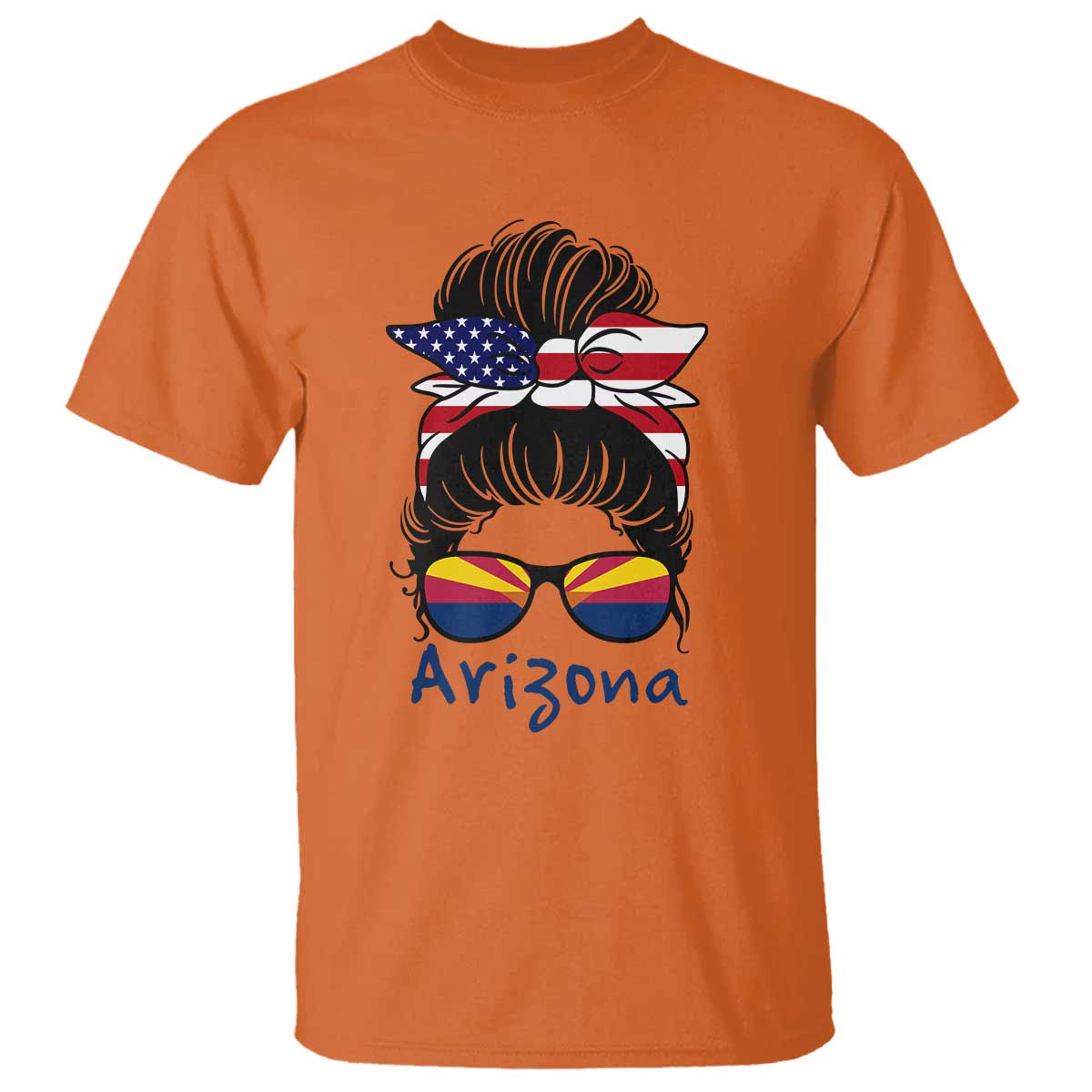 Patriotic Arizona Messy Bun Girl Graphic T Shirt American Flag Sunglasses Southwest State Pride Souvenir