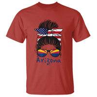 Patriotic Arizona Messy Bun Girl Graphic T Shirt American Flag Sunglasses Southwest State Pride Souvenir