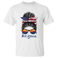 Patriotic Arizona Messy Bun Girl Graphic T Shirt American Flag Sunglasses Southwest State Pride Souvenir