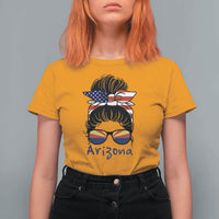 Patriotic Arizona Messy Bun Girl Graphic T Shirt For Women American Flag Sunglasses Southwest State Pride Souvenir