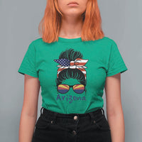 Patriotic Arizona Messy Bun Girl Graphic T Shirt For Women American Flag Sunglasses Southwest State Pride Souvenir