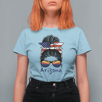 Patriotic Arizona Messy Bun Girl Graphic T Shirt For Women American Flag Sunglasses Southwest State Pride Souvenir
