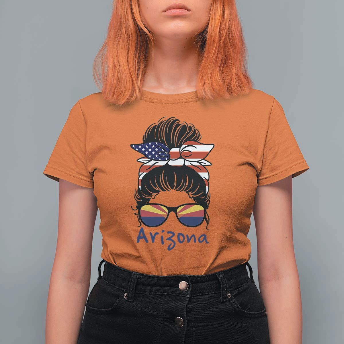 Patriotic Arizona Messy Bun Girl Graphic T Shirt For Women American Flag Sunglasses Southwest State Pride Souvenir