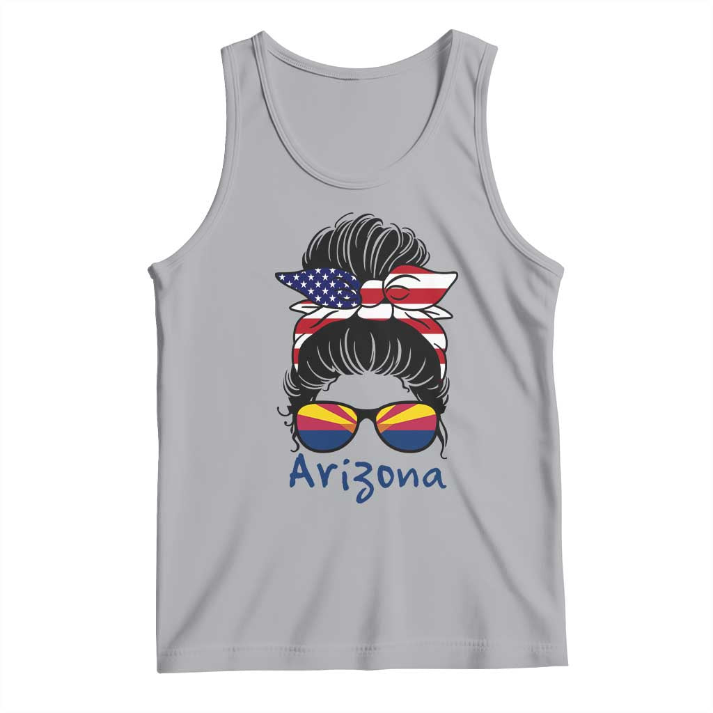 Patriotic Arizona Messy Bun Girl Graphic Tank Top American Flag Sunglasses Southwest State Pride Souvenir