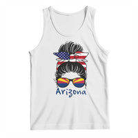 Patriotic Arizona Messy Bun Girl Graphic Tank Top American Flag Sunglasses Southwest State Pride Souvenir