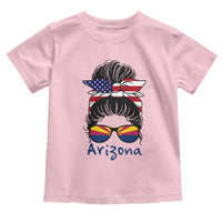 Patriotic Arizona Messy Bun Girl Graphic Toddler T Shirt American Flag Sunglasses Southwest State Pride Souvenir