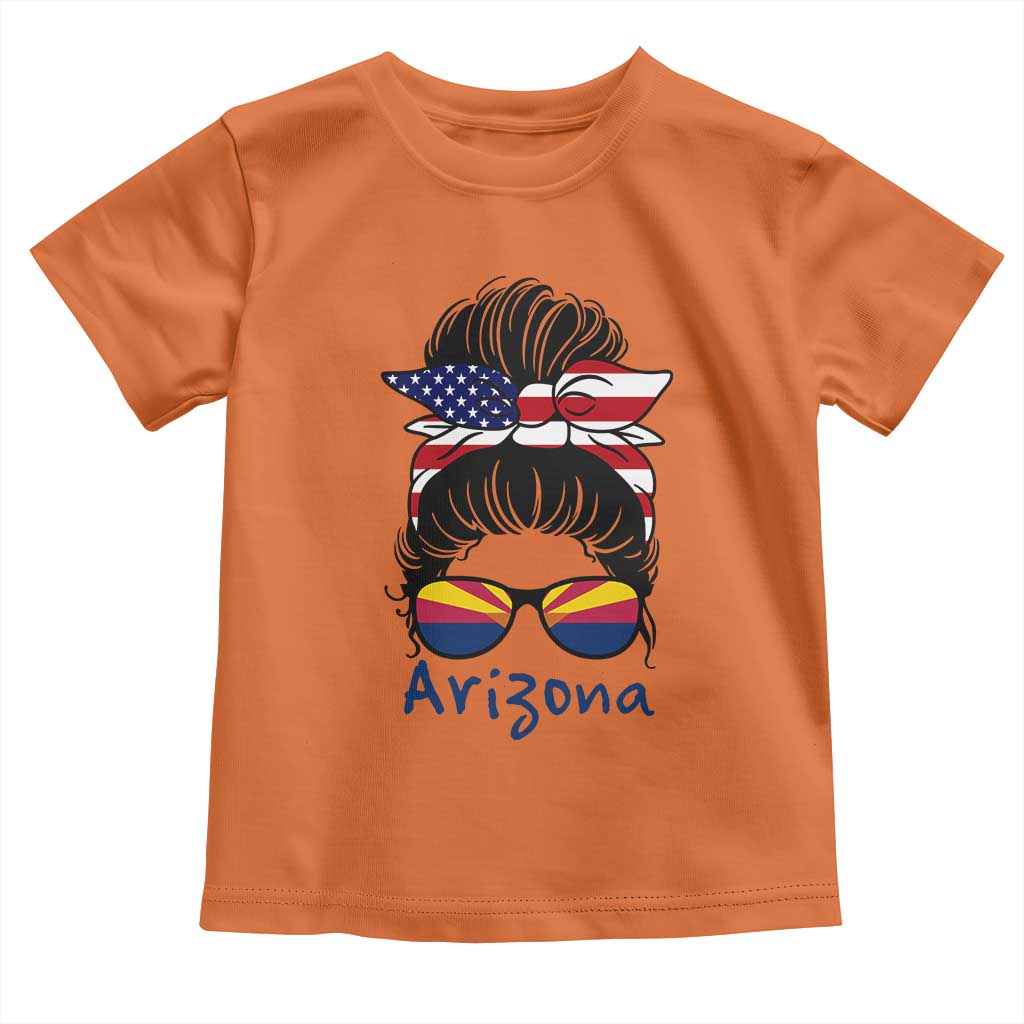 Patriotic Arizona Messy Bun Girl Graphic Toddler T Shirt American Flag Sunglasses Southwest State Pride Souvenir