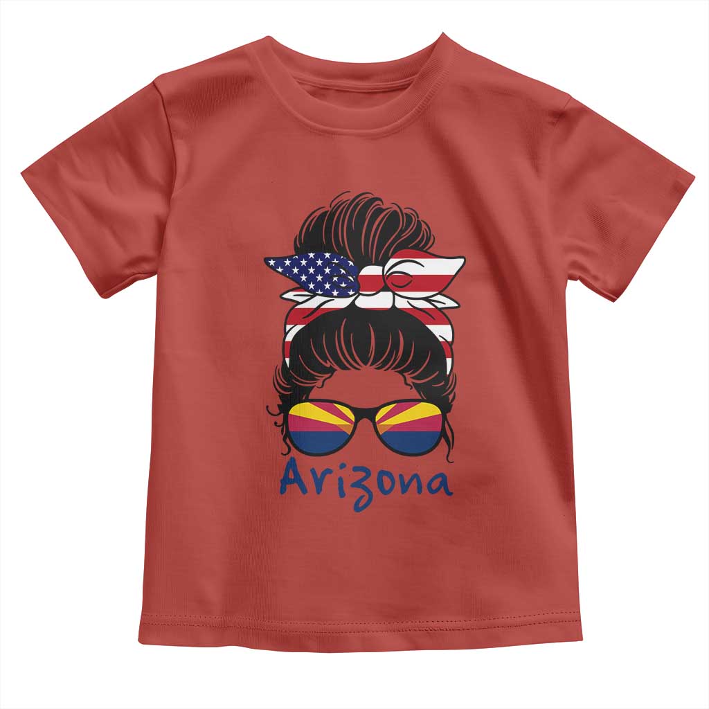 Patriotic Arizona Messy Bun Girl Graphic Toddler T Shirt American Flag Sunglasses Southwest State Pride Souvenir