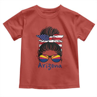 Patriotic Arizona Messy Bun Girl Graphic Toddler T Shirt American Flag Sunglasses Southwest State Pride Souvenir