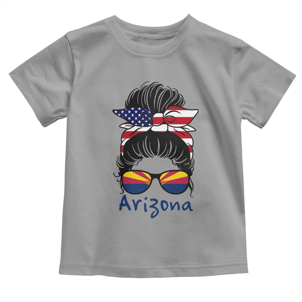 Patriotic Arizona Messy Bun Girl Graphic Toddler T Shirt American Flag Sunglasses Southwest State Pride Souvenir