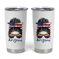 Patriotic Arizona Messy Bun Girl Graphic Tumbler Cup American Flag Sunglasses Southwest State Pride Souvenir