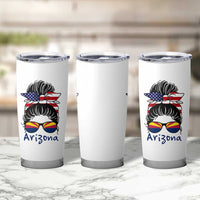 Patriotic Arizona Messy Bun Girl Graphic Tumbler Cup American Flag Sunglasses Southwest State Pride Souvenir