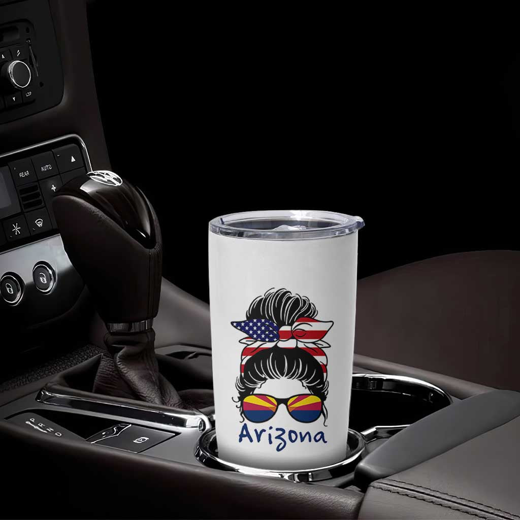 Patriotic Arizona Messy Bun Girl Graphic Tumbler Cup American Flag Sunglasses Southwest State Pride Souvenir