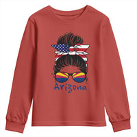 Patriotic Arizona Messy Bun Girl Graphic Youth Sweatshirt American Flag Sunglasses Southwest State Pride Souvenir