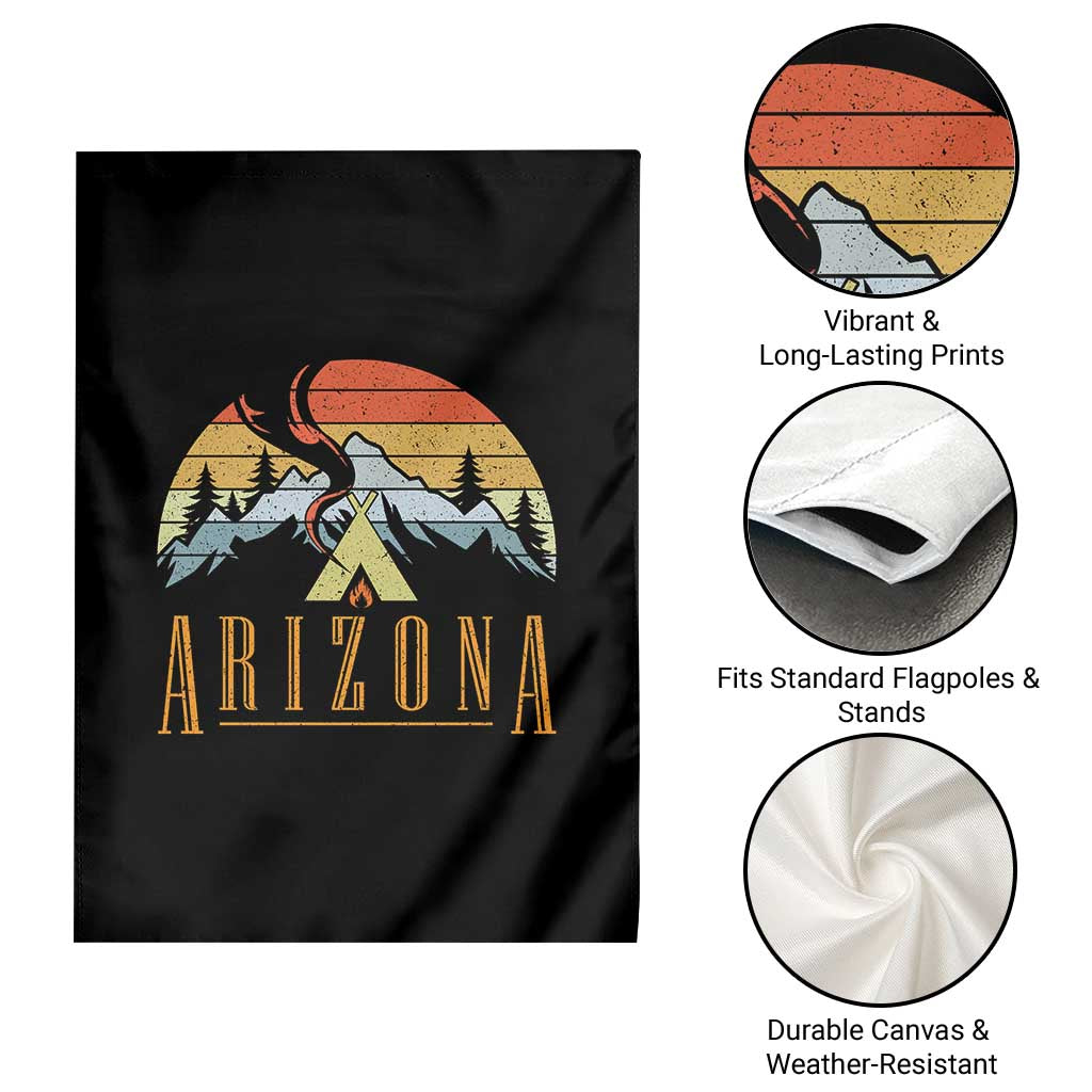 Vintage Arizona Camping Mountain Graphic Garden Flag Retro Sunset Wilderness Outdoor Adventure Souvenir