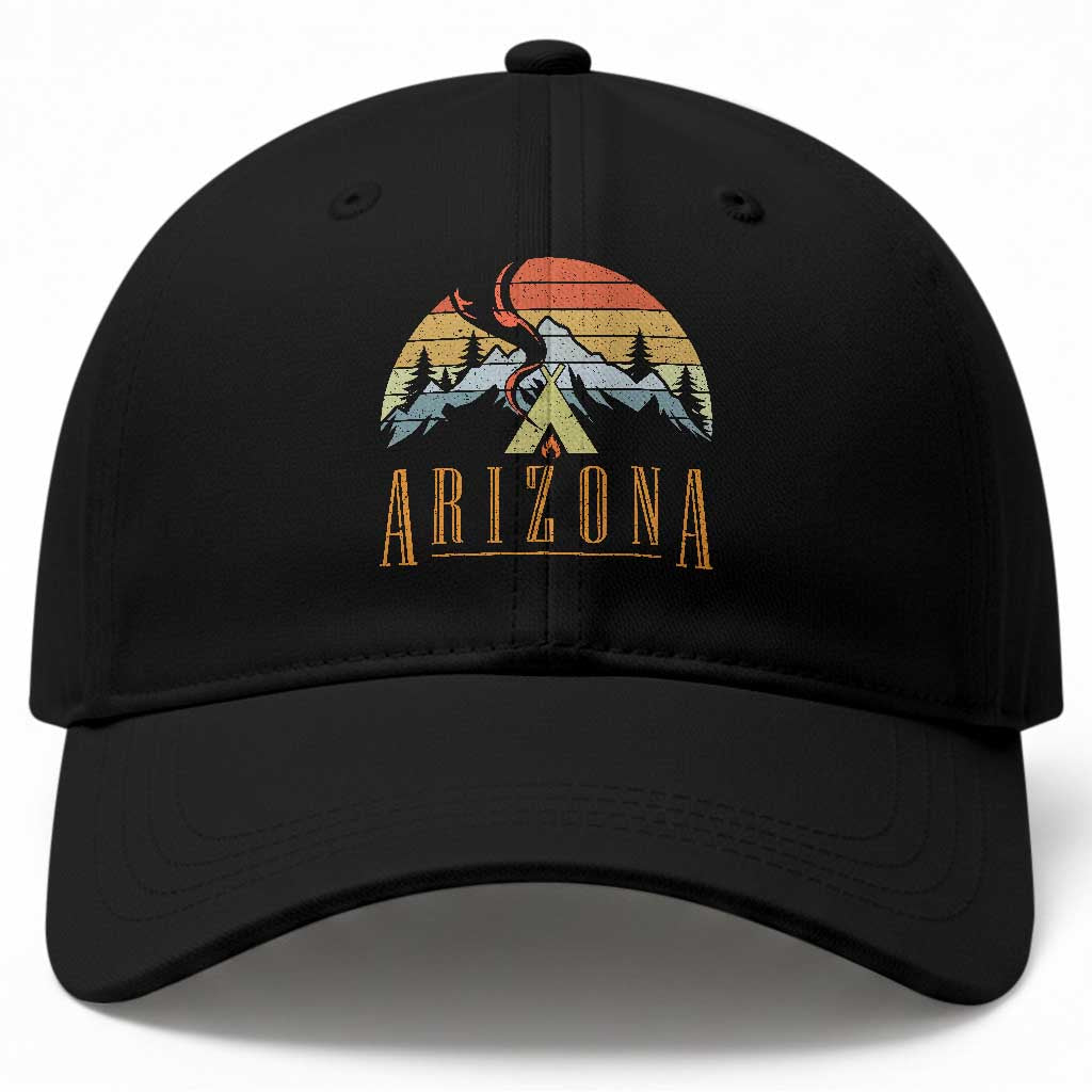 Vintage Arizona Camping Mountain Graphic Baseball Cap Retro Sunset Wilderness Outdoor Adventure Souvenir