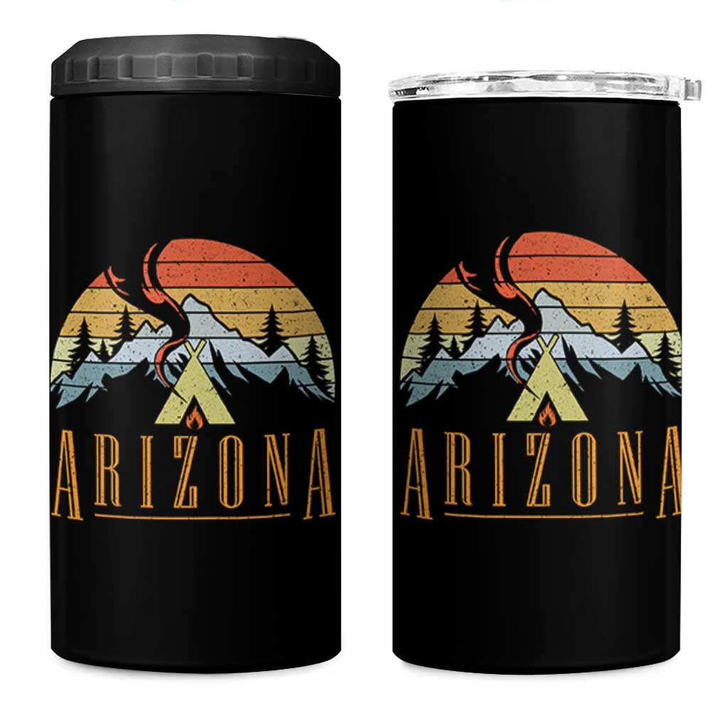 Vintage Arizona Camping Mountain Graphic 4 in 1 Can Cooler Tumbler Retro Sunset Wilderness Outdoor Adventure Souvenir