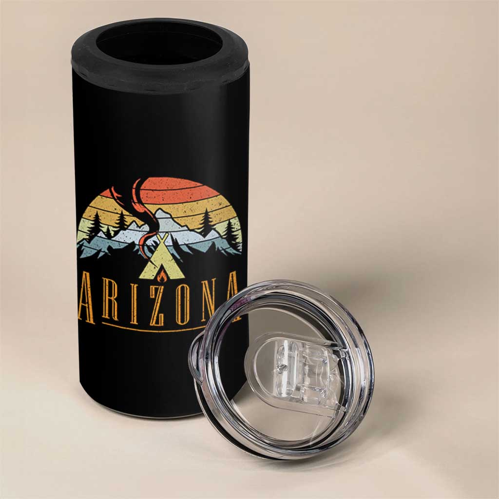 Vintage Arizona Camping Mountain Graphic 4 in 1 Can Cooler Tumbler Retro Sunset Wilderness Outdoor Adventure Souvenir