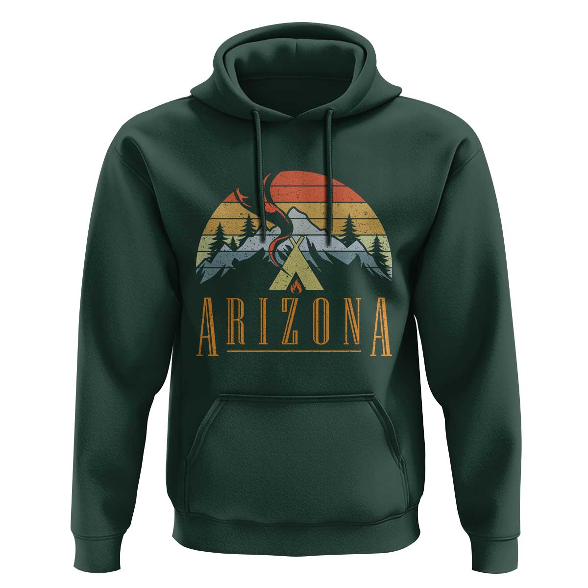 Vintage Arizona Camping Mountain Graphic Hoodie Retro Sunset Wilderness Outdoor Adventure Souvenir