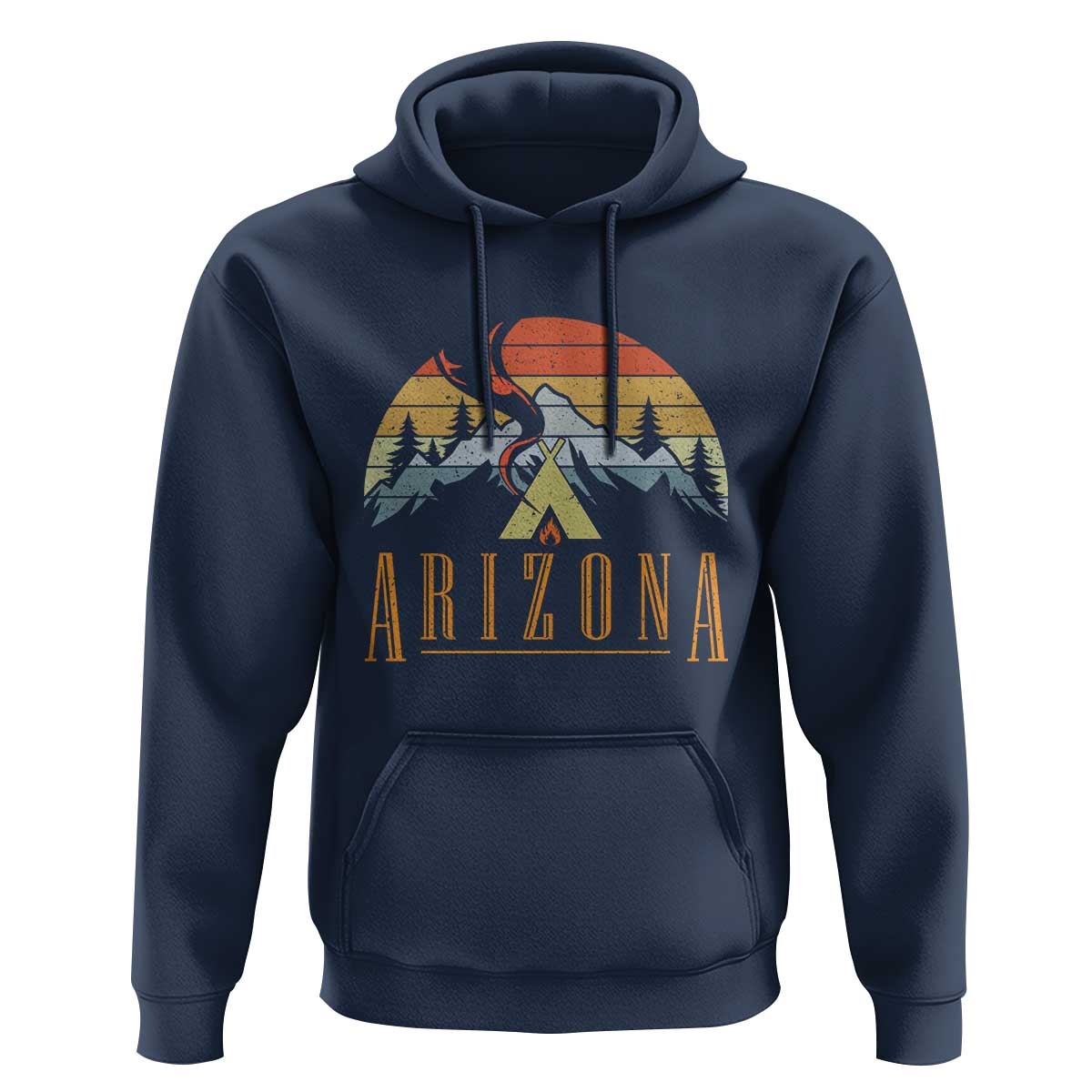 Vintage Arizona Camping Mountain Graphic Hoodie Retro Sunset Wilderness Outdoor Adventure Souvenir