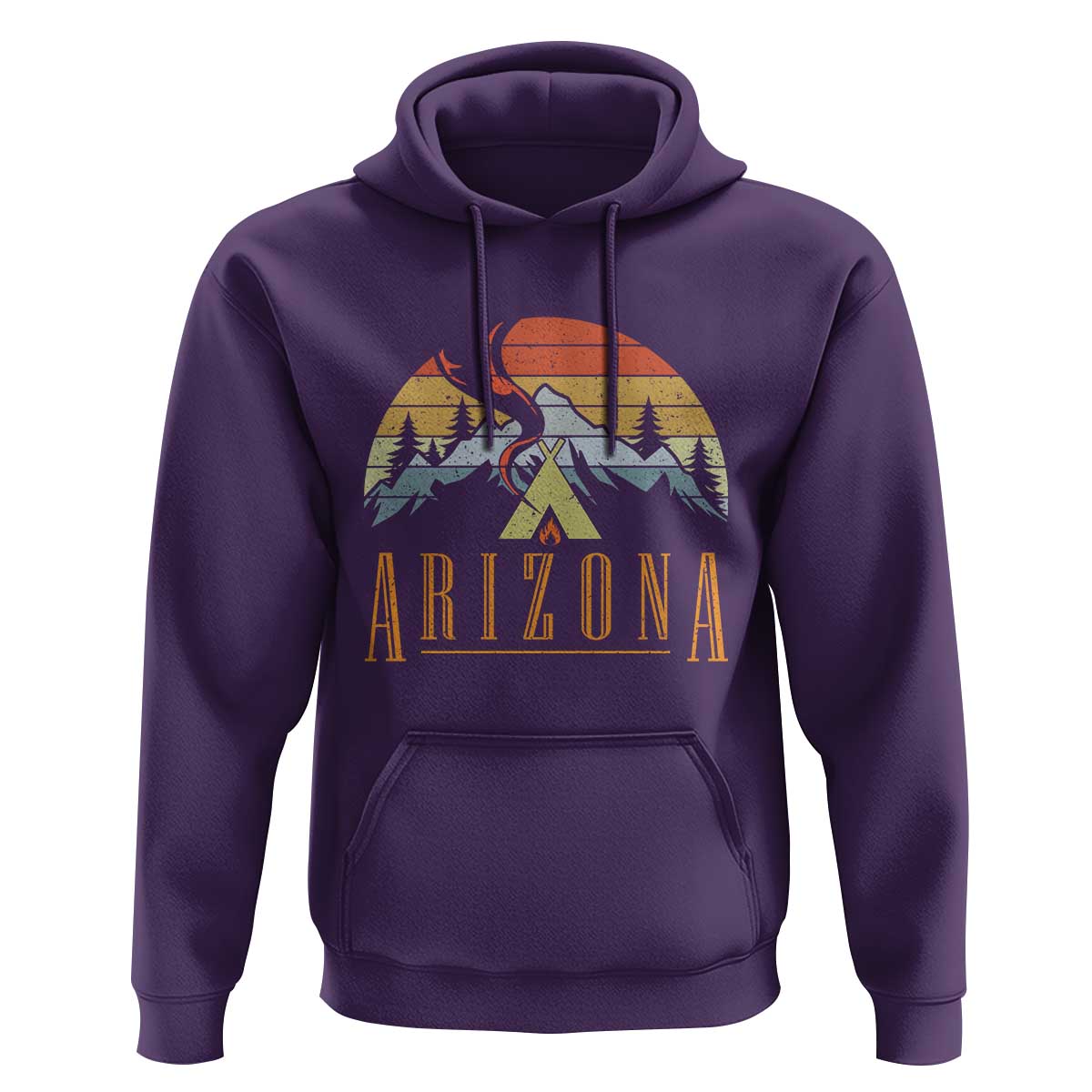 Vintage Arizona Camping Mountain Graphic Hoodie Retro Sunset Wilderness Outdoor Adventure Souvenir