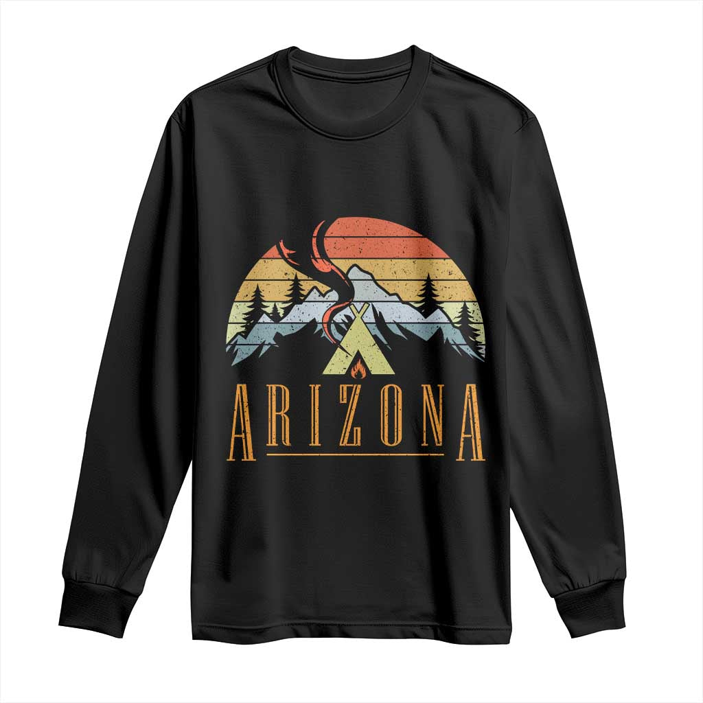 Vintage Arizona Camping Mountain Graphic Long Sleeve Shirt Retro Sunset Wilderness Outdoor Adventure Souvenir