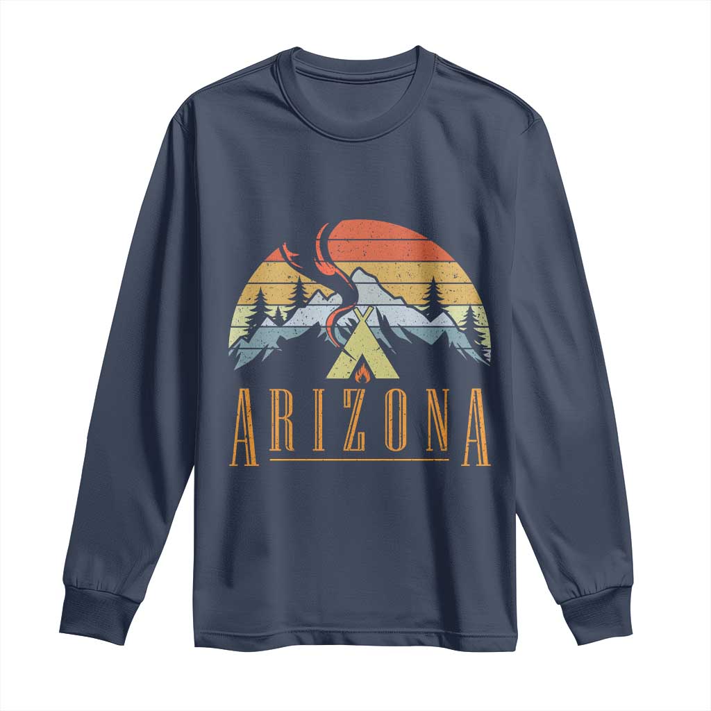 Vintage Arizona Camping Mountain Graphic Long Sleeve Shirt Retro Sunset Wilderness Outdoor Adventure Souvenir