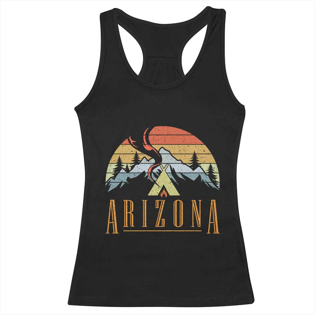 Vintage Arizona Camping Mountain Graphic Racerback Tank Top Retro Sunset Wilderness Outdoor Adventure Souvenir