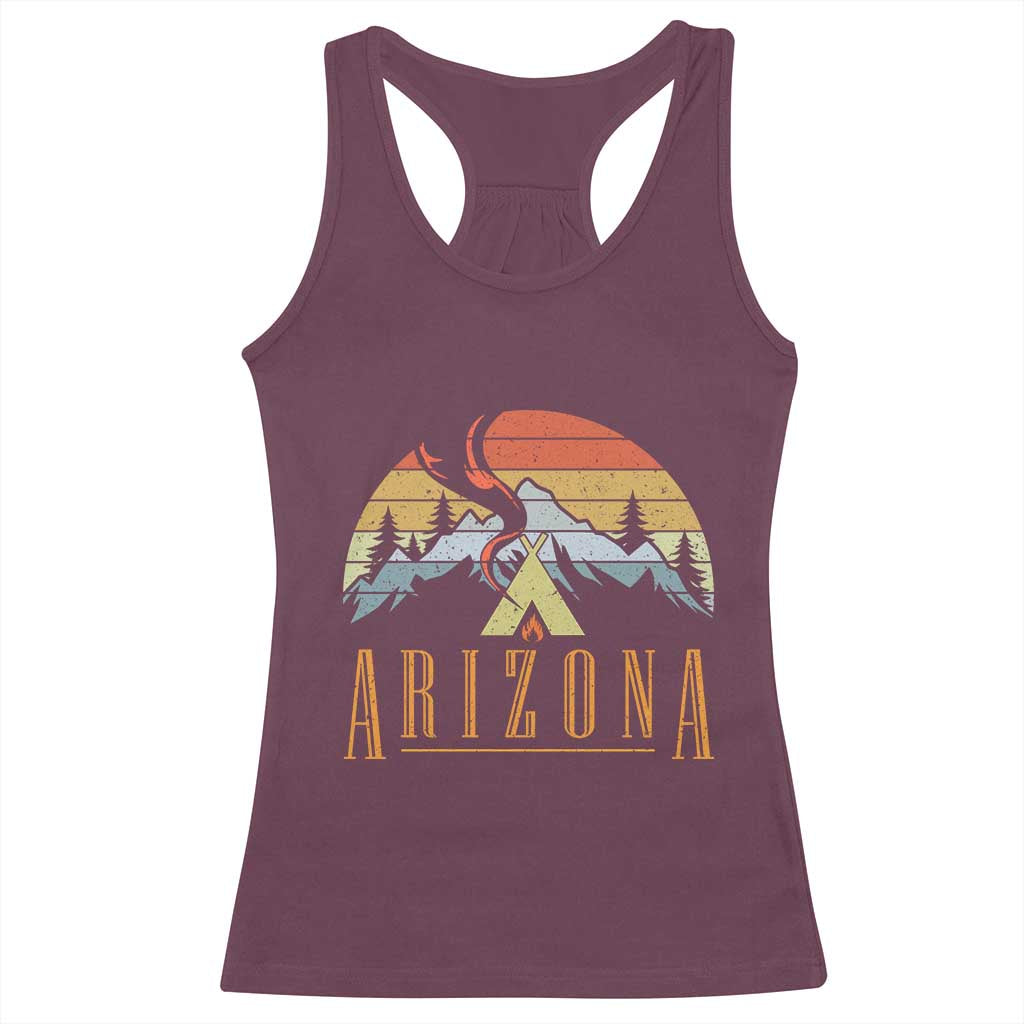 Vintage Arizona Camping Mountain Graphic Racerback Tank Top Retro Sunset Wilderness Outdoor Adventure Souvenir