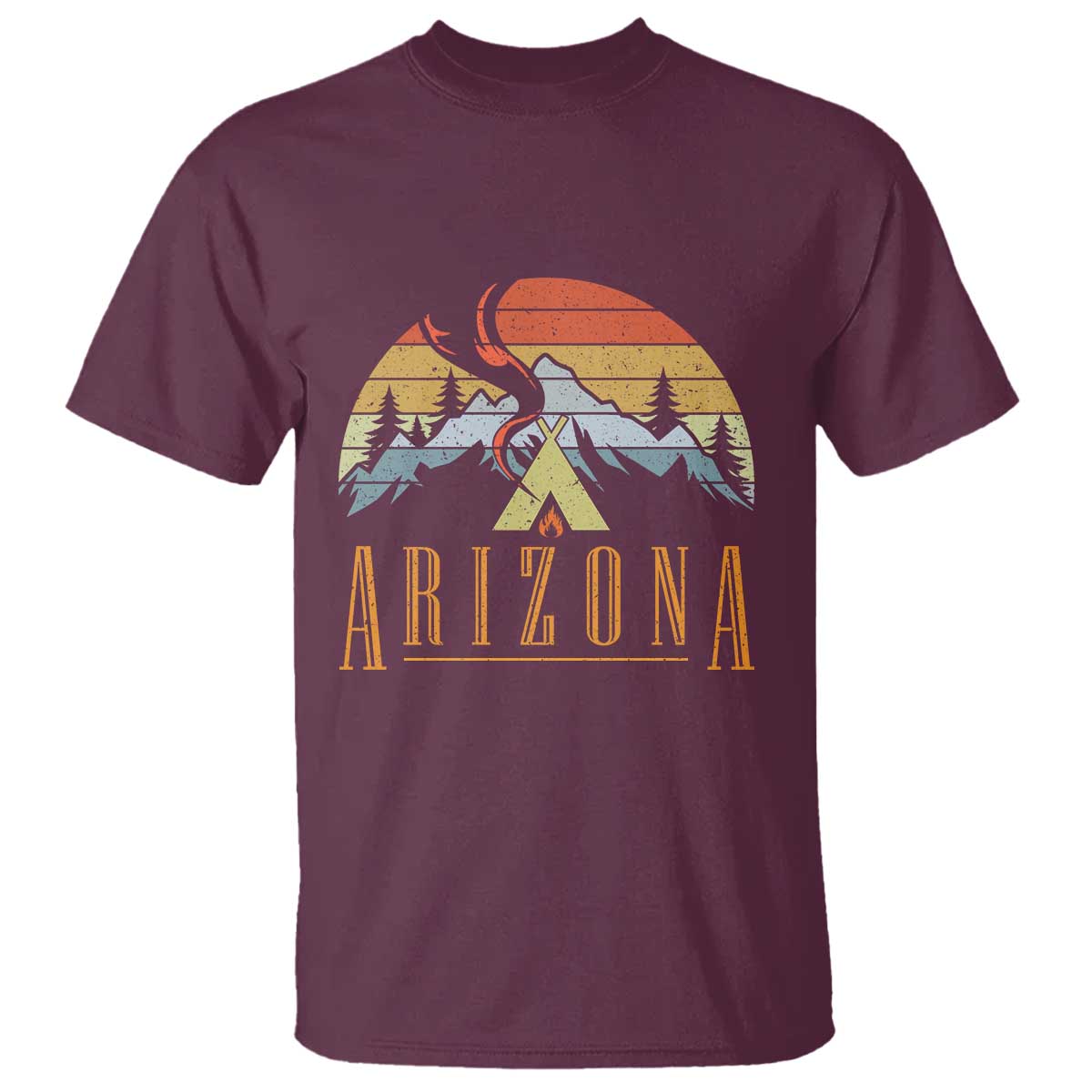 Vintage Arizona Camping Mountain Graphic T Shirt Retro Sunset Wilderness Outdoor Adventure Souvenir
