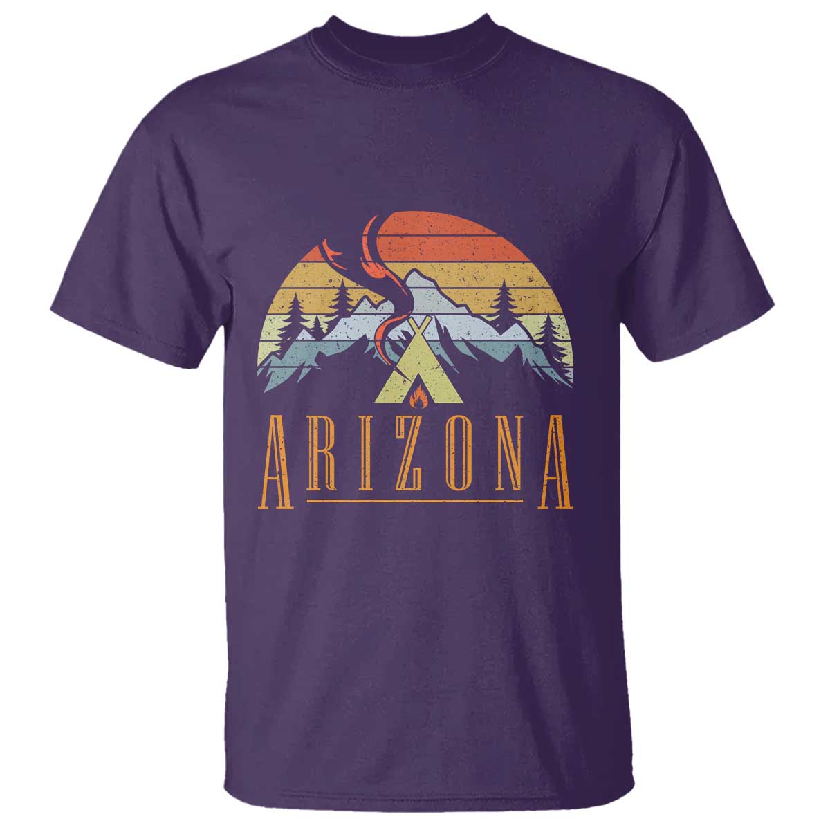 Vintage Arizona Camping Mountain Graphic T Shirt Retro Sunset Wilderness Outdoor Adventure Souvenir