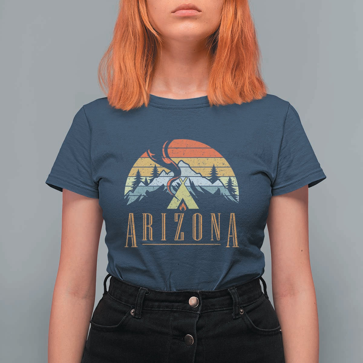 Vintage Arizona Camping Mountain Graphic T Shirt For Women Retro Sunset Wilderness Outdoor Adventure Souvenir
