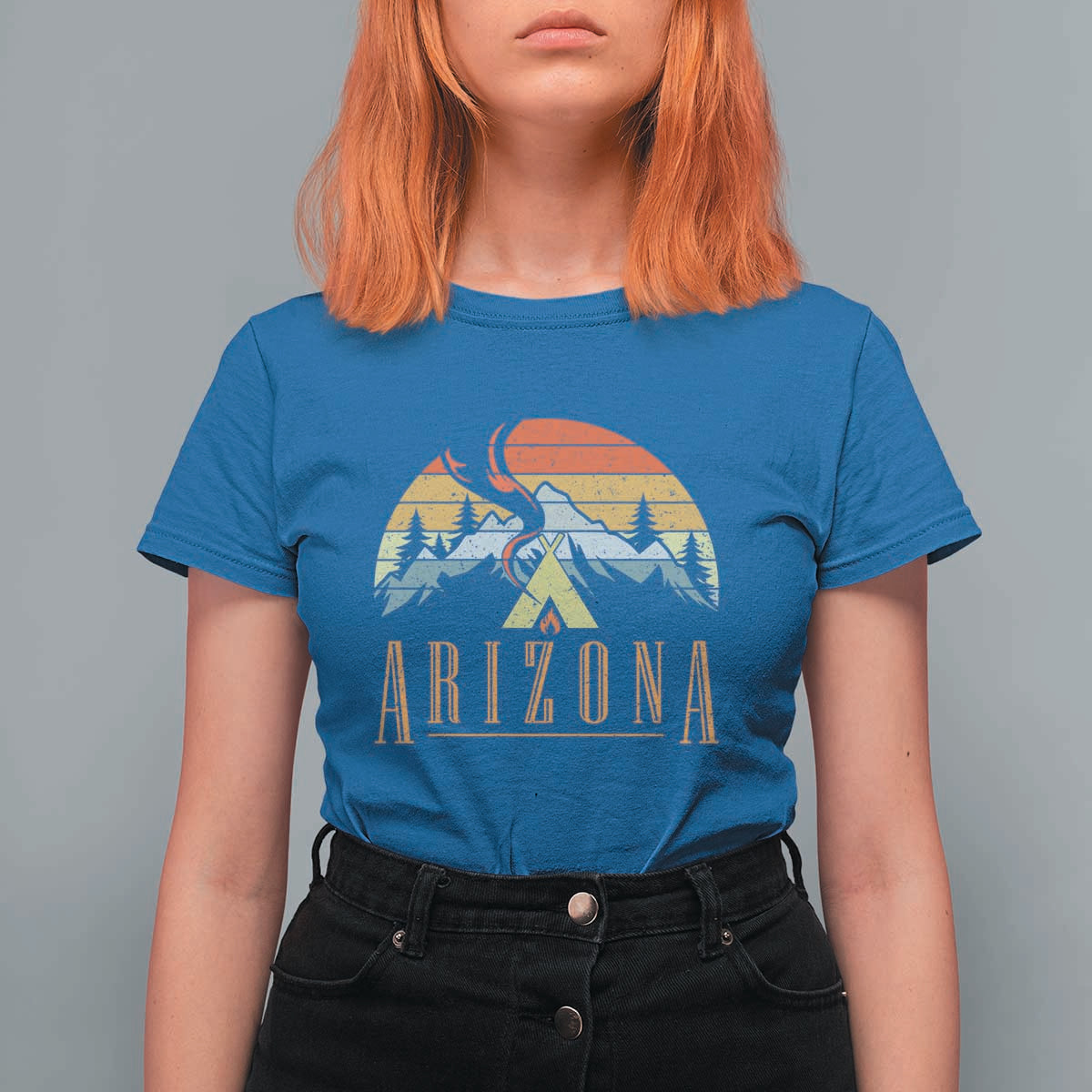 Vintage Arizona Camping Mountain Graphic T Shirt For Women Retro Sunset Wilderness Outdoor Adventure Souvenir