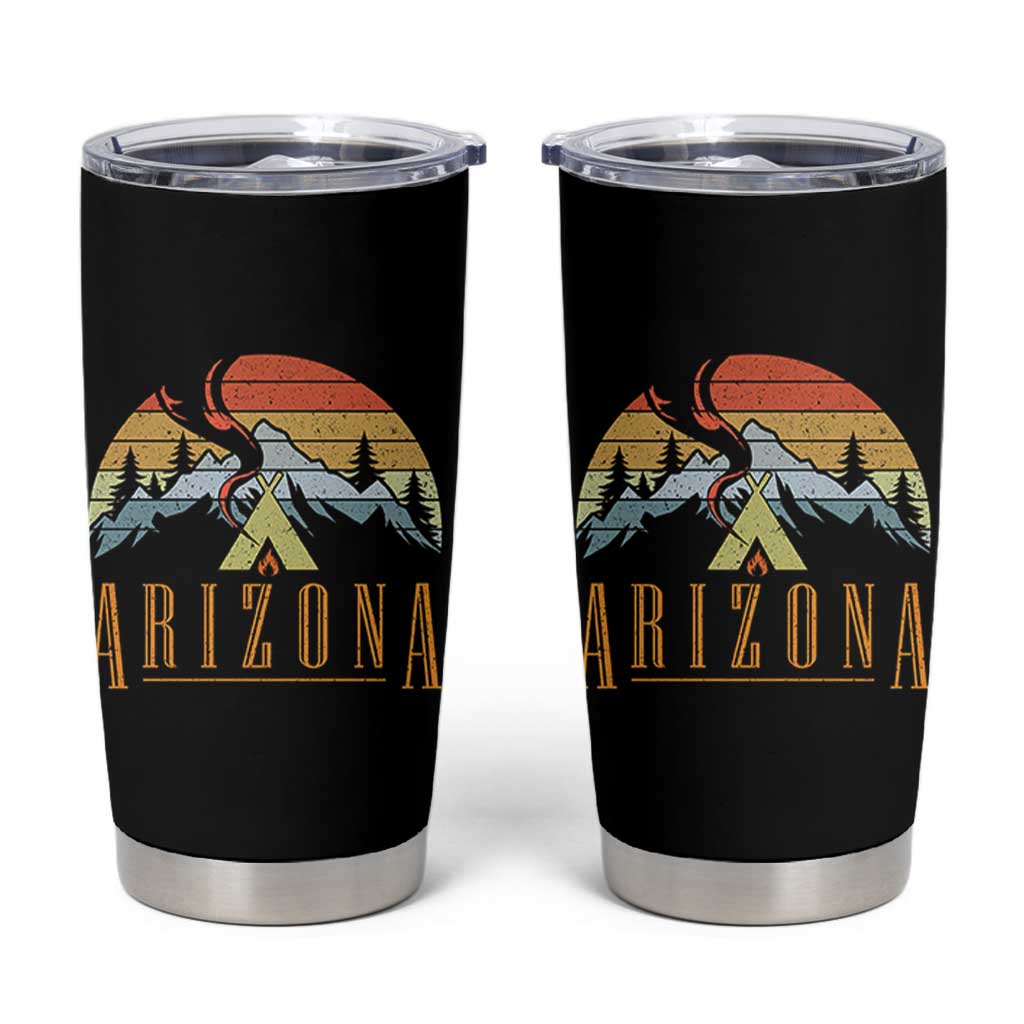 Vintage Arizona Camping Mountain Graphic Tumbler Cup Retro Sunset Wilderness Outdoor Adventure Souvenir