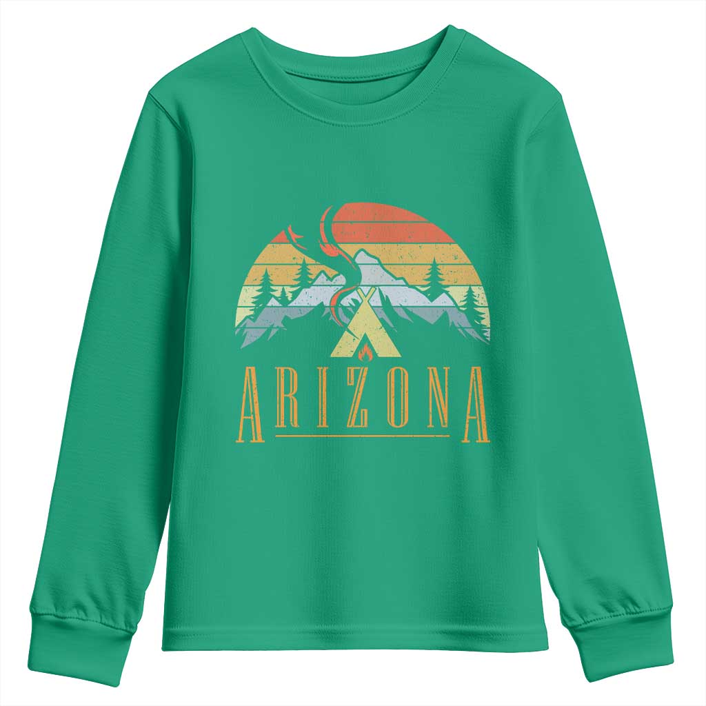 Vintage Arizona Camping Mountain Graphic Youth Sweatshirt Retro Sunset Wilderness Outdoor Adventure Souvenir