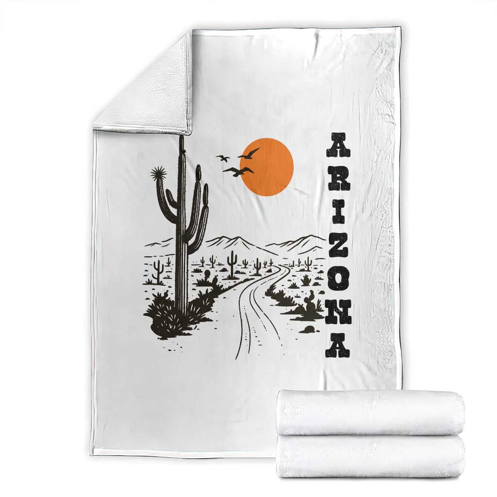 Retro Arizona Desert Road Sunset Graphic Throw Blanket Vintage Southwest Saguaro Cactus Travel Souvenir