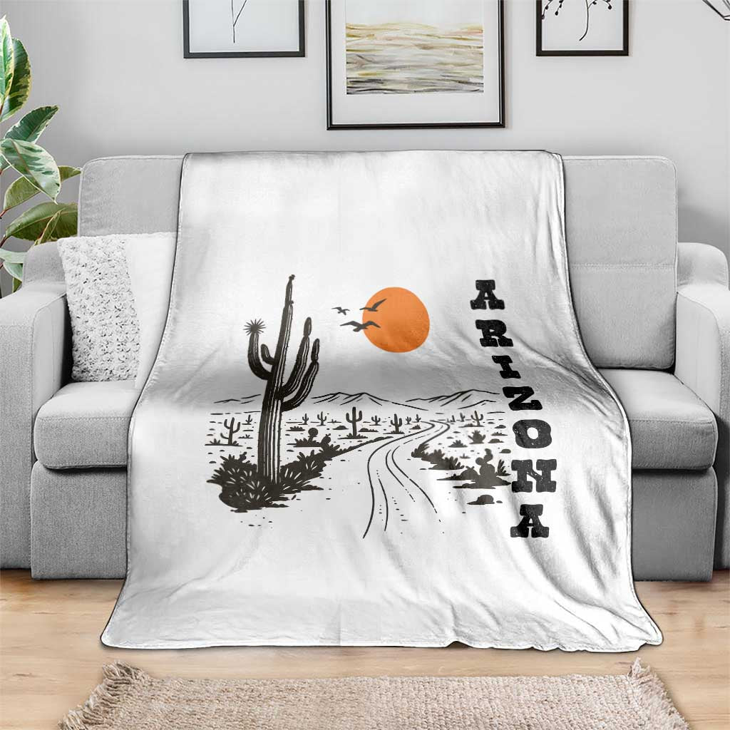 Retro Arizona Desert Road Sunset Graphic Throw Blanket Vintage Southwest Saguaro Cactus Travel Souvenir