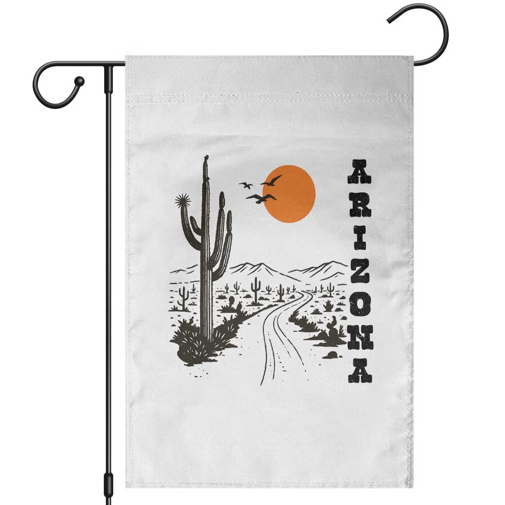 Retro Arizona Desert Road Sunset Graphic Garden Flag Vintage Southwest Saguaro Cactus Travel Souvenir