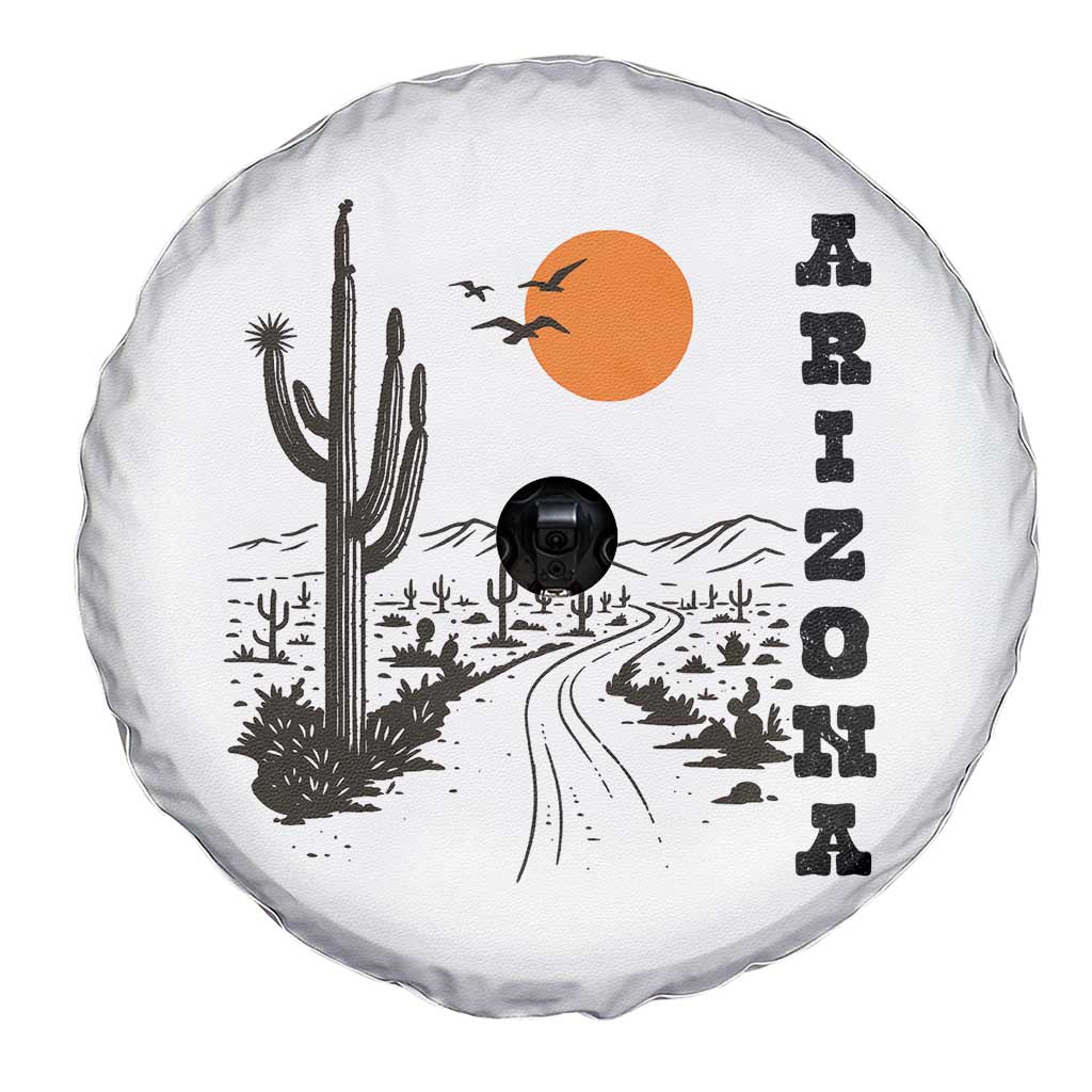 Retro Arizona Desert Road Sunset Graphic Spare Tire Cover Vintage Southwest Saguaro Cactus Travel Souvenir