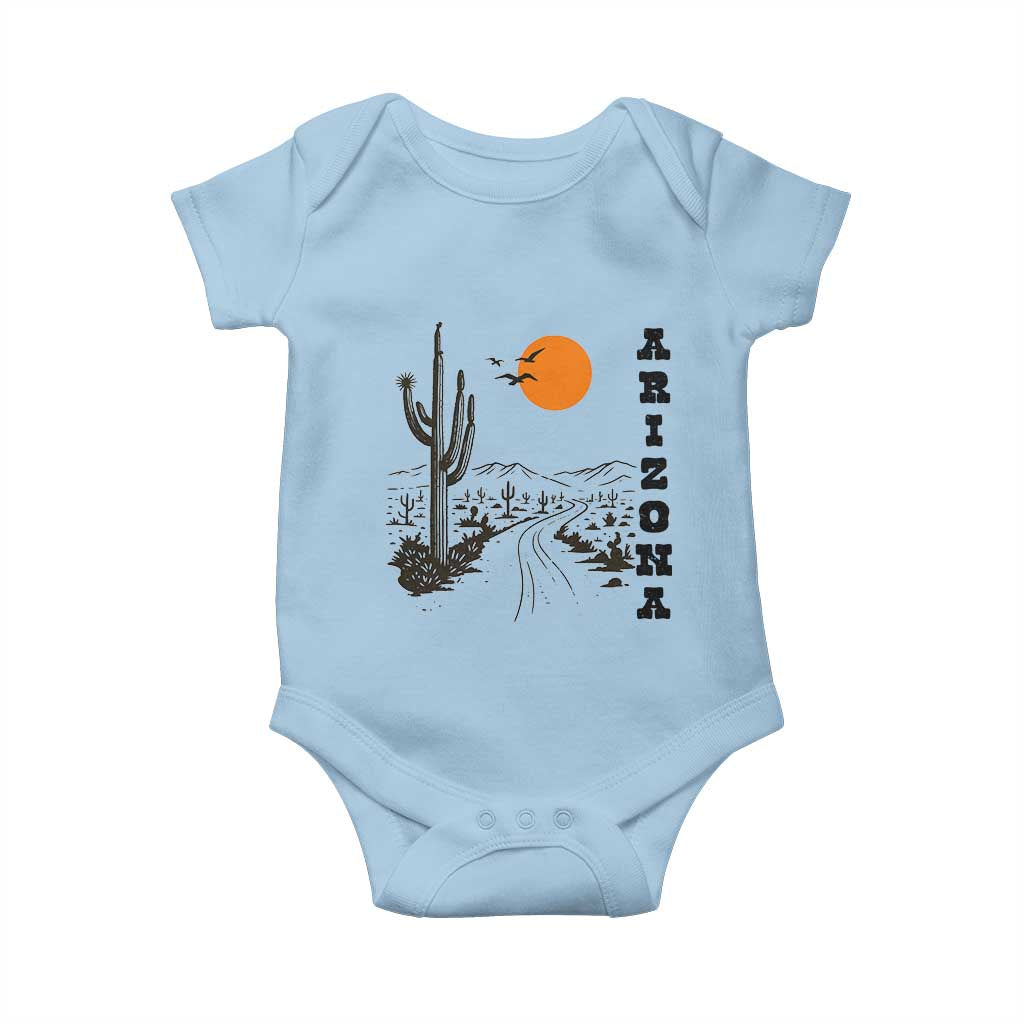 Retro Arizona Desert Road Sunset Graphic Baby Onesie Vintage Southwest Saguaro Cactus Travel Souvenir