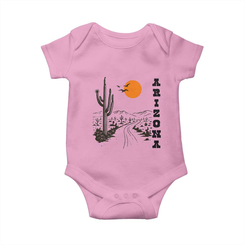 Retro Arizona Desert Road Sunset Graphic Baby Onesie Vintage Southwest Saguaro Cactus Travel Souvenir