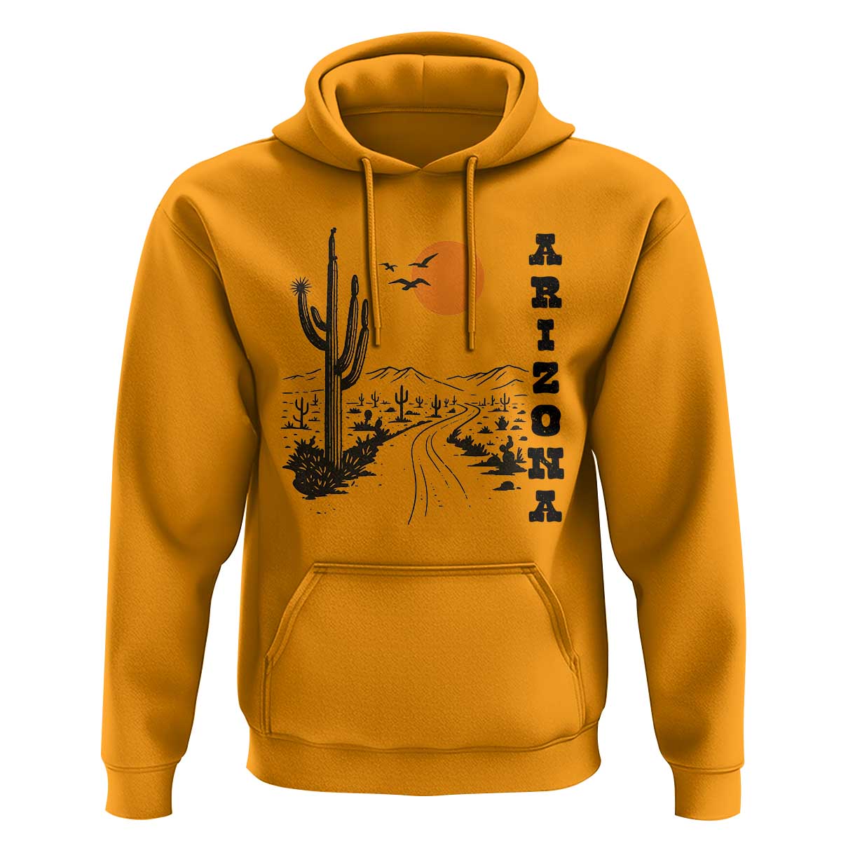 Retro Arizona Desert Road Sunset Graphic Hoodie Vintage Southwest Saguaro Cactus Travel Souvenir