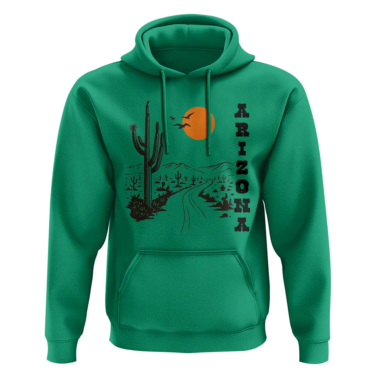 Retro Arizona Desert Road Sunset Graphic Hoodie Vintage Southwest Saguaro Cactus Travel Souvenir