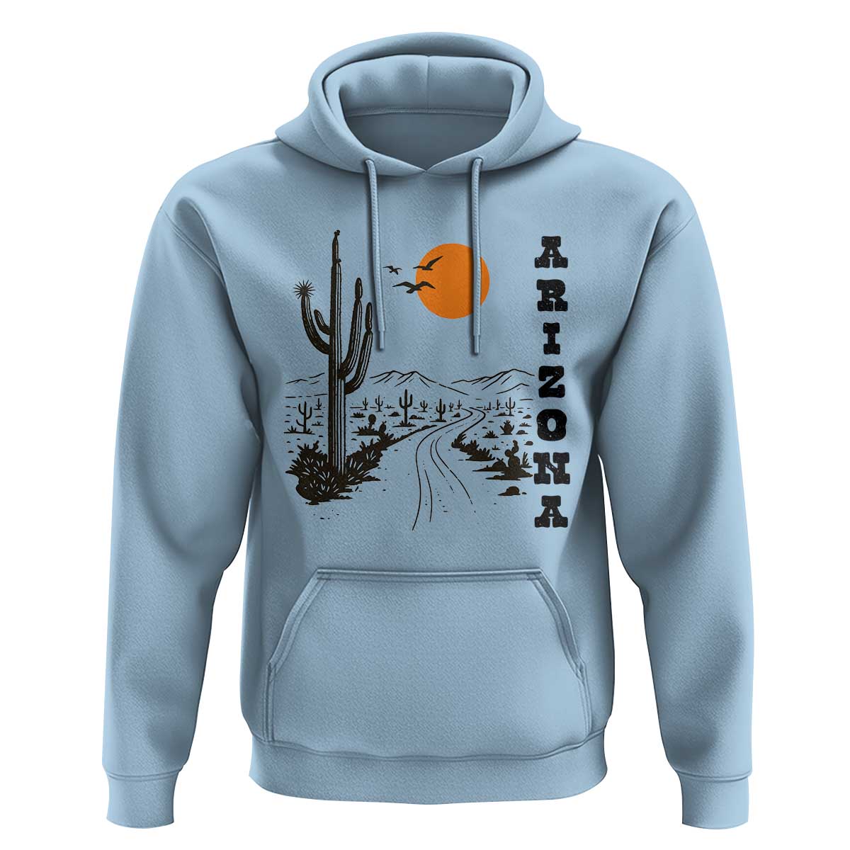 Retro Arizona Desert Road Sunset Graphic Hoodie Vintage Southwest Saguaro Cactus Travel Souvenir